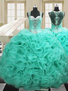 Artistic Straps Sleeveless Lace Up Floor Length Beading and Ruffles Quinceanera Dress