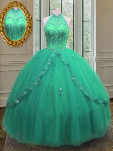 Ball Gowns Sweet 16 Dresses Turquoise Sweetheart Tulle Sleeveless Floor Length Lace Up