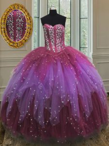 Edgy Multi-color Quince Ball Gowns Military Ball and Sweet 16 and For with Beading and Ruffles and Sequins Sweetheart Sleeveless Lace Up