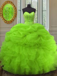 Cheap Sleeveless Floor Length Beading and Ruffles and Pick Ups Lace Up Quinceanera Dress