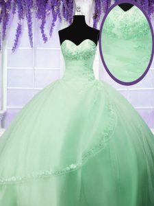High Class Floor Length Quinceanera Gown Tulle Sleeveless Appliques