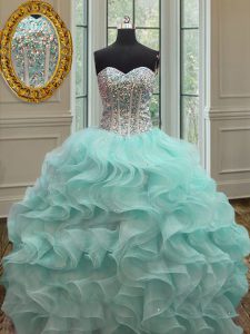 Noble Organza Sleeveless Floor Length Quinceanera Dresses and Beading and Ruffles