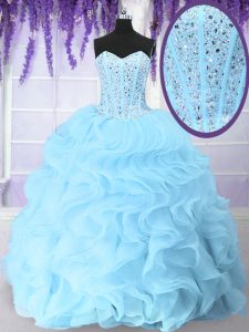 Blue Quinceanera Dress Military Ball and Sweet 16 and Quinceanera and For with Beading and Ruffles Sweetheart Sleeveless Lace Up