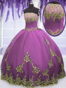 Fuchsia Sleeveless Appliques Floor Length Sweet 16 Dress
