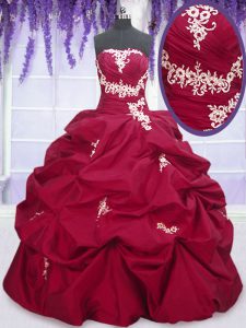 Unique Floor Length Lace Up Sweet 16 Dress Fuchsia for Military Ball and Sweet 16 and Quinceanera with Appliques and Pick Ups