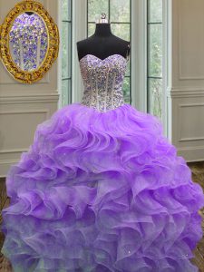 Fashion Sweetheart Sleeveless Lace Up Quinceanera Dress Lavender Organza