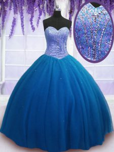 Dramatic Teal Lace Up Sweetheart Beading Quinceanera Dress Tulle Sleeveless
