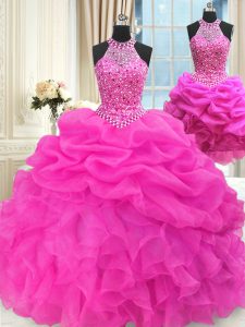 Dynamic Three Piece Sleeveless Beading and Pick Ups Lace Up Vestidos de Quinceanera