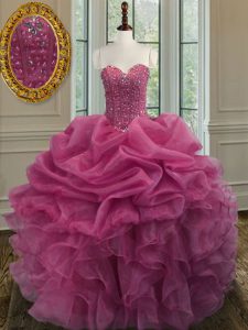 Lilac 15 Quinceanera Dress Military Ball and Sweet 16 and Quinceanera and For with Beading and Ruffles Sweetheart Sleeveless Lace Up
