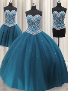 Sumptuous Three Piece Sleeveless Beading and Ruffles Lace Up Quinceanera Dresses