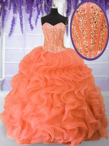 Hot Selling Sweetheart Sleeveless Organza 15 Quinceanera Dress Beading and Ruffles Lace Up
