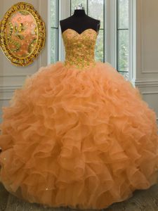 Exquisite Sweetheart Sleeveless Lace Up Vestidos de Quinceanera Orange Organza