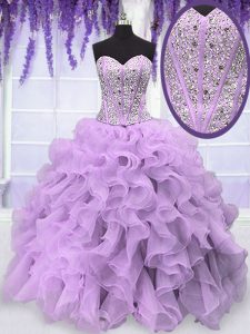 Dynamic Lavender Sleeveless Organza Lace Up Sweet 16 Dress for Military Ball and Sweet 16 and Quinceanera