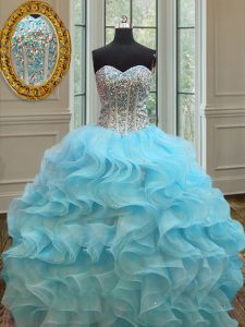 Sweetheart Sleeveless Lace Up Ball Gown Prom Dress Baby Blue Organza