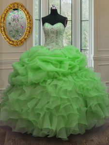 Sweet Organza Sleeveless Floor Length Quinceanera Dress and Beading and Ruffles and Pick Ups