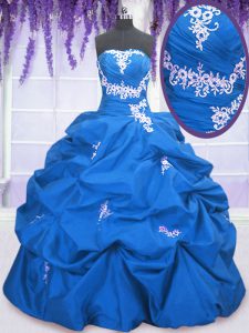 Spectacular Blue Taffeta Lace Up Sweet 16 Dresses Sleeveless Floor Length Appliques and Pick Ups