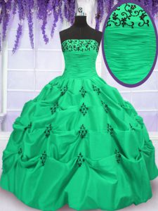 Best Ball Gowns Taffeta Strapless Sleeveless Embroidery and Pick Ups Floor Length Lace Up Quinceanera Gown