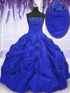 Top Selling Pick Ups Floor Length Royal Blue Vestidos de Quinceanera Strapless Sleeveless Lace Up