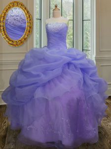 Customized Organza Sleeveless Floor Length Sweet 16 Dresses and Embroidery and Pick Ups