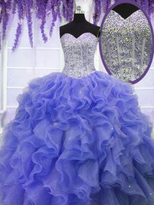Pretty Sequins Floor Length Ball Gowns Sleeveless Purple Sweet 16 Quinceanera Dress Lace Up