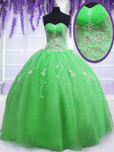 Cheap Sweetheart Sleeveless Quinceanera Gowns Floor Length Beading and Embroidery Organza
