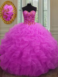 Perfect Organza Sleeveless Floor Length 15 Quinceanera Dress and Beading and Ruffles