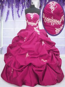 Fuchsia Sleeveless Appliques and Ruching and Pick Ups Floor Length Vestidos de Quinceanera