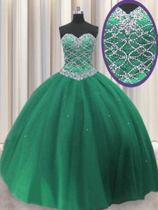 Fabulous Dark Green Sweet 16 Quinceanera Dress Military Ball and Sweet 16 and Quinceanera and For with Beading and Sequins Sweetheart Sleeveless Lace Up