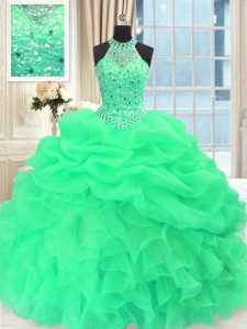 Quinceanera Gown Military Ball and Sweet 16 and Quinceanera and For with Beading and Pick Ups Scoop Sleeveless Lace Up