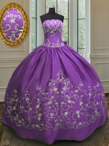 New Style Embroidery Ball Gown Prom Dress Eggplant Purple Lace Up Sleeveless Floor Length