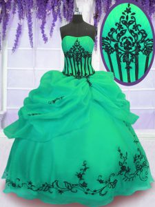 Green Strapless Lace Up Embroidery Vestidos de Quinceanera Sleeveless