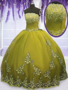 Floor Length Olive Green Ball Gown Prom Dress Strapless Sleeveless Zipper