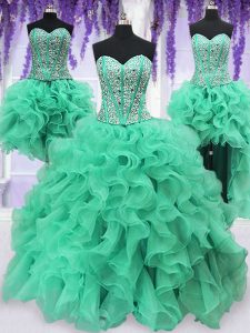 Four Piece Sleeveless Ruffles and Sequins Lace Up Ball Gown Prom Dress