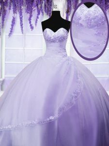 Custom Fit Lavender Sleeveless Appliques Floor Length Quinceanera Dress