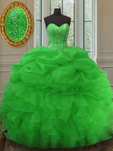 Simple Green Sweet 16 Dresses Military Ball and Sweet 16 and Quinceanera and For with Beading and Ruffles and Pick Ups Sweetheart Sleeveless Lace Up