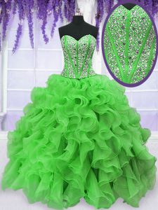 Ball Gowns Beading and Ruffles Sweet 16 Dresses Lace Up Organza Sleeveless Floor Length