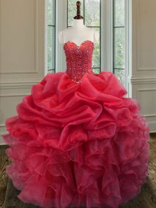 Sexy Organza Sleeveless Floor Length Quinceanera Gown and Beading and Ruffles