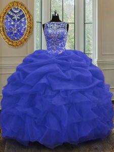 Scoop Organza Sleeveless Floor Length 15 Quinceanera Dress and Beading and Pick Ups