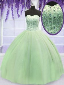 Popular Yellow Green Quince Ball Gowns Military Ball and Sweet 16 and Quinceanera and For with Beading Sweetheart Sleeveless Lace Up