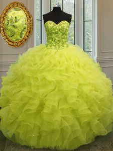 Wonderful Sweetheart Sleeveless Organza 15th Birthday Dress Beading and Ruffles Lace Up