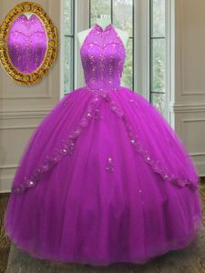 Edgy Floor Length Ball Gowns Sleeveless Fuchsia Quinceanera Dresses Lace Up