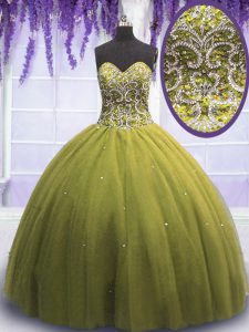 Olive Green Quinceanera Dresses Military Ball and Sweet 16 and Quinceanera and For with Beading and Appliques Sweetheart Sleeveless Lace Up