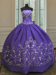 Top Selling Sleeveless Floor Length Embroidery Lace Up Ball Gown Prom Dress with Purple