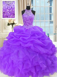 Glittering Sleeveless Beading and Pick Ups Lace Up Sweet 16 Quinceanera Dress