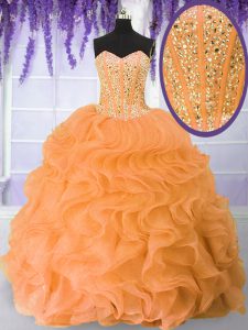 Affordable Orange Sleeveless Beading and Ruffles Floor Length 15 Quinceanera Dress