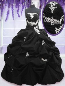 Decent Strapless Sleeveless Taffeta Quinceanera Gowns Appliques and Pick Ups Lace Up