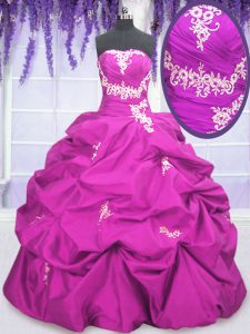Pick Ups Fuchsia Sleeveless Taffeta Lace Up Sweet 16 Dress for Military Ball and Sweet 16 and Quinceanera