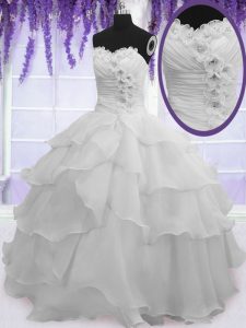 Sophisticated Silver Sweetheart Neckline Beading and Ruffled Layers 15th Birthday Dress Sleeveless Lace Up
