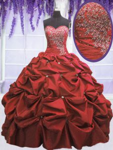 Beautiful Floor Length Lace Up 15 Quinceanera Dress Coral Red for Military Ball and Sweet 16 and Quinceanera with Beading and Pick Ups