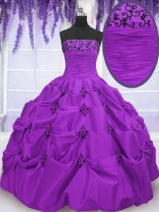 Charming Eggplant Purple Sleeveless Embroidery and Pick Ups Floor Length Quinceanera Dress